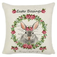 Jastučnica s dizajnom iz crtića, skriveni patentni zatvarač, sretno uskrsno Cvijeće, zečja jaja, tiskana Jastučnica,