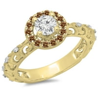 Kolekcija 0. Zaručnički prsten od šampanjca i bijelog dijamanta od 14 karata, žuto zlato, veličina 5,5