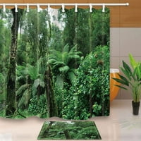 Dekor prašume priroda biljke palmi u tropskoj zavjesi za tuširanje s podnim prostirkama za kupanje podne prostirke