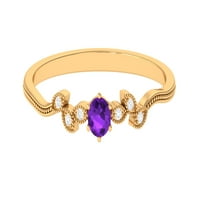 Ametist obećanje prsten s dijamantom za žene, prsten od listića s perlama - AAA ocjena, 14K žuto zlato, američki