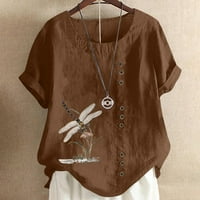 Ženske ljetne jeseni ležerne bluze s kratkim rukavima okrugli vrat zmajevi tisak labave košulje vrhovi pamučna