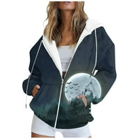 Kardigan za žene Ženska majica s printom dugih rukava jakna s džepovima kaput s kapuljačom s patentnim zatvaračem