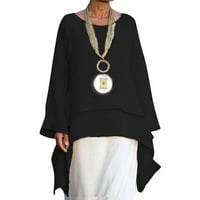 Ženska Moda Plus size ležerna lanena bluza nepravilnog oblika dugih rukava s okruglim vratom Crna