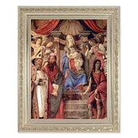Madonna Throne of Angels and Saints Slika uokvirena zidna umjetnička dekor veliki, anitque srebrni fino detaljni