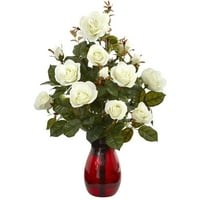 Gotovo prirodni vrtni ruža umjetni aranžman u crvenoj vazi