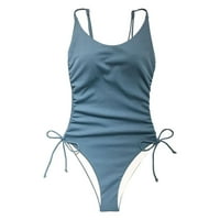 Jednodijelni kupaći kostim Ženski, skroman, bočno vezan, jednobojan, visokog struka, kravata za kontrolu trbuha,