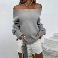Čvrsta boja džempera s dugim rukavima, labav pulover srednja težina