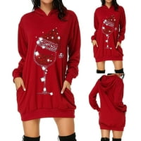 Božićni ženski topovi Božićna ženska torba majica s kapuljačom s džepom s printom modna haljina modna ženska bluza