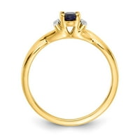 Zaručnički prsten od punog žutog zlata od 14 karata s dijamantom i safirno plavim rujanskim draguljem veličina