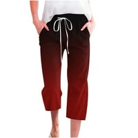 Ženske Ležerne široke pamučne i lanene hlače, obične Ležerne hlače s džepovima i elastičnim pojasom, široke kapri