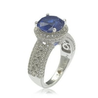 Sterling srebrni okrugli plavi safir i dijamantni naglasak