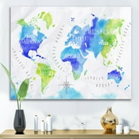 DesignArt 'World Map in Blue and Green' Moderni platno zidne umjetničke ispis