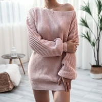 Rasprodaja ženska modna haljina od džempera s pletenim kabelom ispod bokova labavi pulover s dugim rukavima S