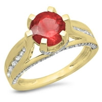 Kolekcija okrugli prsten od rubina i dijamanata Od 14 karata s naglascima za medeni mjesec, žuto zlato, veličina