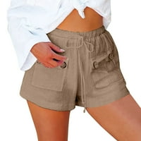 Xinqinghao kratke hlače za žene trendi gumb casual pamučna lanena lanena udobna plaža hlača ženske ljetne kratke