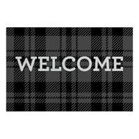 Personalizirani tepih dobrodošlice u Crnoj i sivoj kariranoj boji s prilagođenim obiteljskim imenom otisnutim
