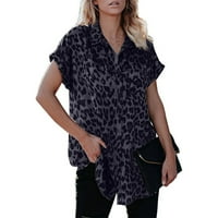 Ženske dnevne nošenja ljetne majice džepovi Lape Flood Fit Tops Gumb Down Leopard Shotk Glevene Slatka tinejdžerka