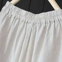 Plus Capri hlače za žene Culottes pamučna posteljina široka noga Palazzo hlača Elastični struk Capri hlače s džepovima