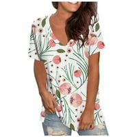Jmntiy ženske vrhove kratkih rukava modni vrhovi ljetni v-izrez print casual majica bluza ljetna zabava na plaži