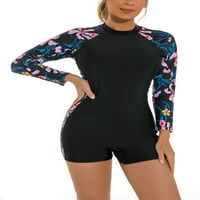 Avamo Women Beachwear Dugi rukavi kupaći kostim za cvjetni print posada za vrat kupaći kostim uboda dame patentni