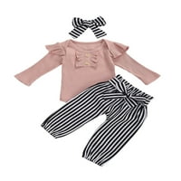 Canrulo novorođenčad odjeća za djevojčice Čvrsta ružičavica ruffer bodysuit+ cvjetne prugaste hlače+ traka za