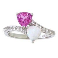 Sjajne fine nakit Sterling Silver stvoren Opal, stvorio ružičasti safir i stvorio bijeli safirski zaobilazni prsten