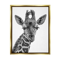 Stupell Industries Giraffe Gledajući portret divljih životinja Metalno zlato plutajuće uokvireno platno Umjetnost