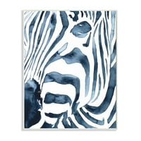 Stupell Industries Blue Zebra Stripe Portret Zoo Animal Lice Wall Plake Dizajn Victoria Borges