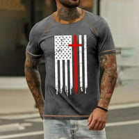 Muška majica od raglana u retro stilu s kratkim rukavima s okruglim vratom, vrhovi s printom Dana neovisnosti,
