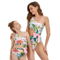 Modni kupaći kostimi za roditelje i djecu s mašnom na kosim ramenima, šuplji jednodijelni kupaći kostim visokog