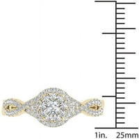 Carat T.W. Dijamantni križ-cross Shank Double Halo 10KT zaručnički prsten od žutog zlata