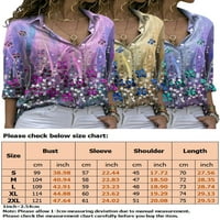 Ženske bluze s izrezom u obliku slova U I zasukanim rukavima na kopčanje, vrhovi dugih rukava, tanka osnovna cvjetna