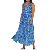 Ženska ljetna haljina za ljuljanje s okruglim vratom s printom bez rukava s džepovima, maksi haljine za žene