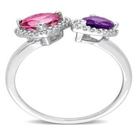 MIABELLA WOMANS 2- CArat T.G.W. Pink Topaz African Ametist i Carat T.W. Dijamant 10kt bijelo zlato srce i suza