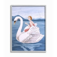 Stupell Industries Woman i Swan Blue Water Animal slikanje siva uokvirena umjetnička print zidna umjetnost, 16x20