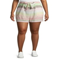 Tru Self Women's Plus Striped Striped Elastic pojas kratke hlače