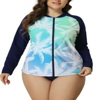 Ženska majica za plivanje S Plus-size zaštitom od osipa i prednjim blokom u boji s patentnim zatvaračem od 50+