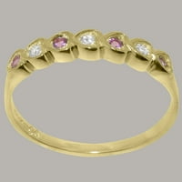 Ženski prsten od 9 karatnog žutog zlata britanske proizvodnje s kubičnim cirkonijem i prirodnim ružičastim turmalinom