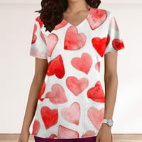 FESFESFES modni vrhovi za ženske V-izrez casual vrhova kratkih rukava Srčani print majice s džepovima dame garder