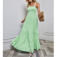 Ecqkame Boho Maxi haljine za žene Summer Casual Print v-Neck Camis bez rukava dugačka haljina zelena na zazor