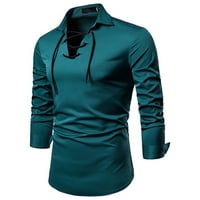 + Bluze i košulje na kopčanje za muškarce, ležerni zeleni muški čipkasti tanki puloveri s ovratnikom s dugim rukavima,