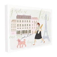 Kolekcija kućnog dekora, scena Eiffelovog tornja, pariška djevojka koja šeta psa, s tipografskim uzorkom na ispruženom