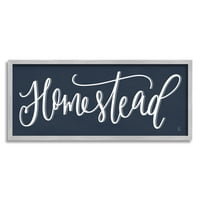 Stupell Industries Homestead fraza Navy Blue Farmhouse Sign Elegantna tipografija Grafička umjetnost siva uokvirena