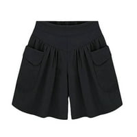 Ljetne jednobojne Ležerne široke kratke hlače s elastičnim strukom za djevojčice u donjem dijelu, Crne, 2 inča