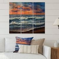 Umjetnički dizajn Zalazak sunca nad plavim oceanom nautički i obalni otisak na prirodnom borovom drvetu - ploče