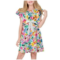 Ljetna trendovska ležerna haljina s digitalnim printom dječja haljina u obliku princeze u nebesko plavoj boji