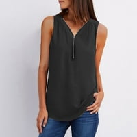 Ljetne ženske bluze Čvrsta boja majice Zipper labava ležerna košulja V vrat bez rukava bez rukava