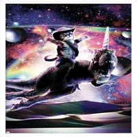 James Booker - Zidni plakat Galaktička mačka na dinosauru jednoroga u svemiru, uokviren 14.725 22.375