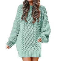 Duga haljina za džemper za žene plus ležerni okrugli vrat labavi tiskani vrhovi džemper haljina bluza zelena m