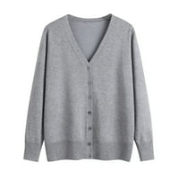 TDOQOT jesenski džemperi za žene- plus veličine kardigan pleteni modni V-izrez dugih rukava ženski džemperi siva